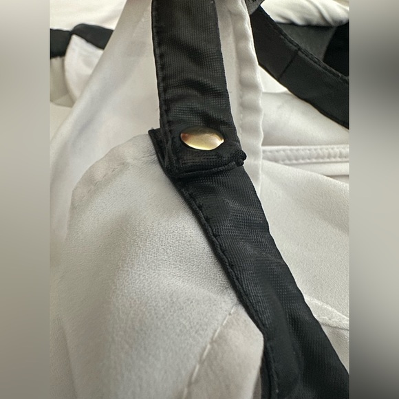 BEBE | Small Sleeveless Wrap Style Blouse with Keyhole Faux Leather Halter Neck - Picture 6 of 15